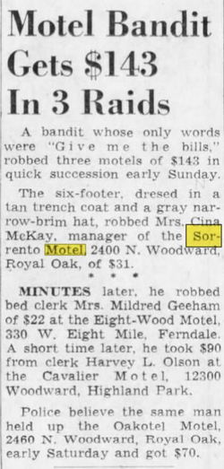 Sorrento Motel - May 1961 Robbery